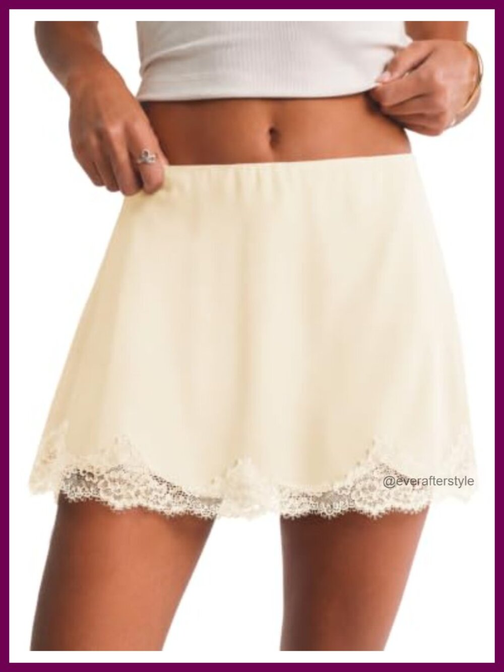 Satin Mini Skirt A-Line with Built-in Shorts Lace Hem Low Rise Y2K